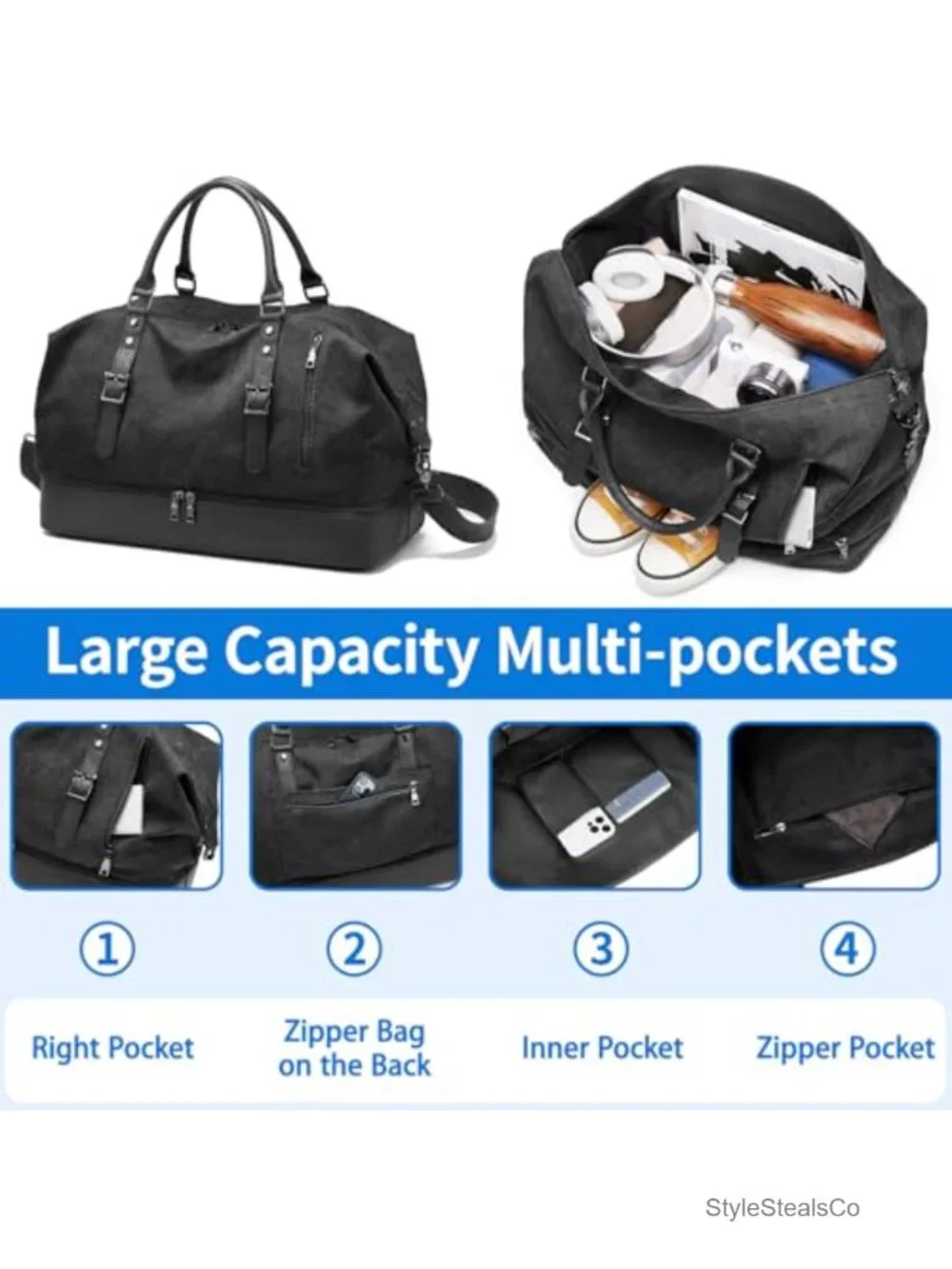 Canvas Travel Duffle Bag with Shoe Compartment Carry On Weekender
